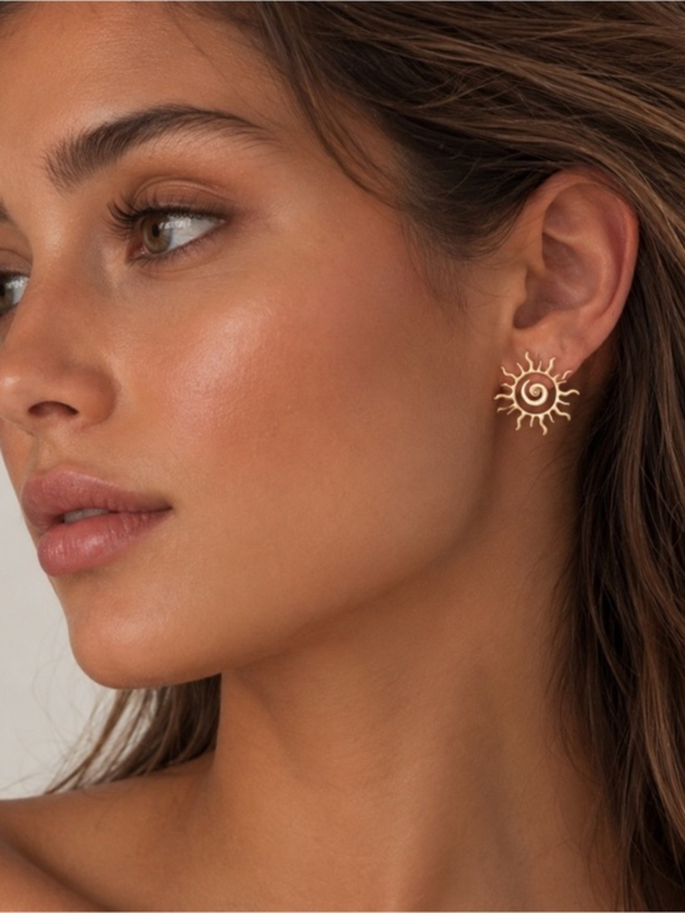 Gold Sun Spiral Stud Earrings